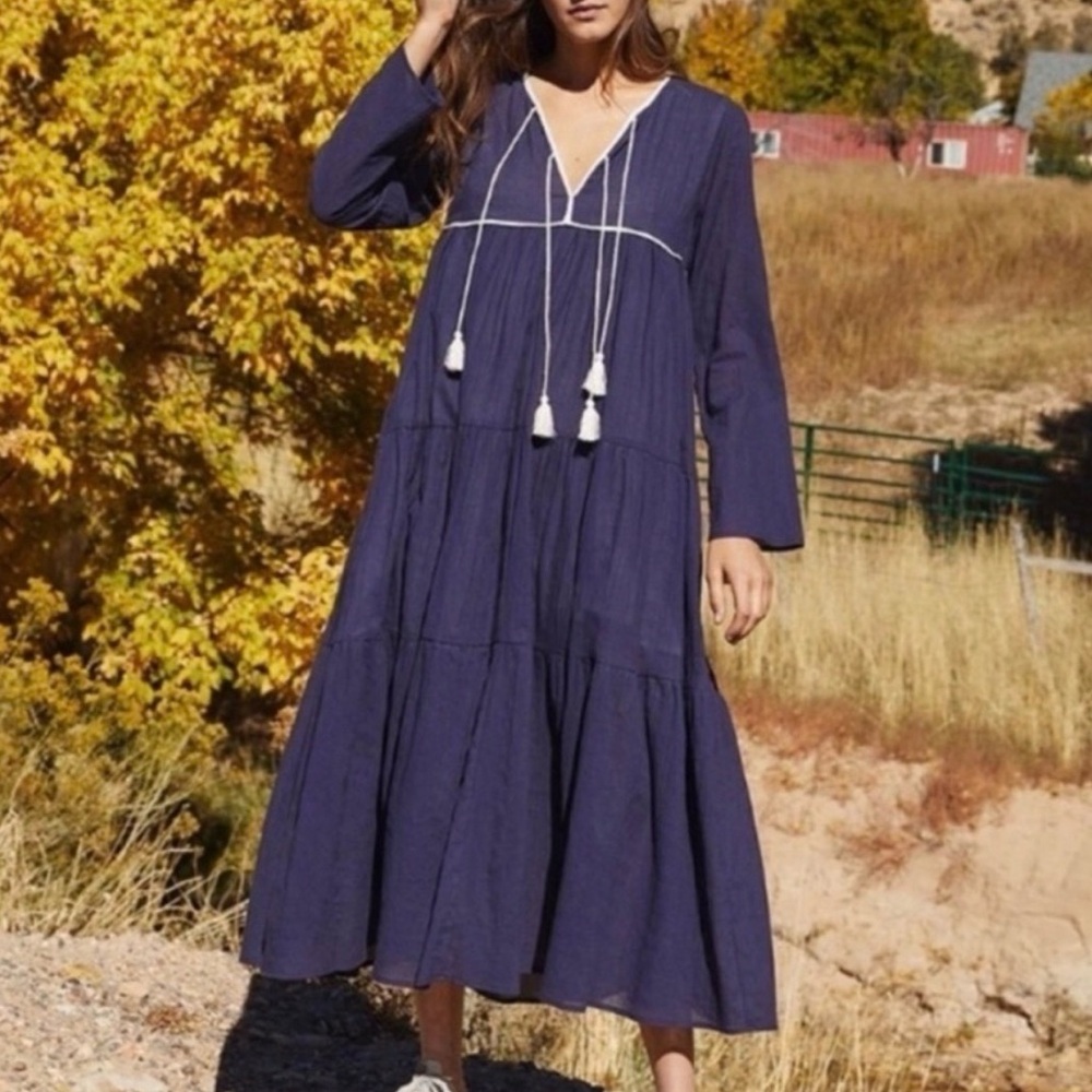 SOLD Christy Dawn Black Long Sleeve Dress with Tassels